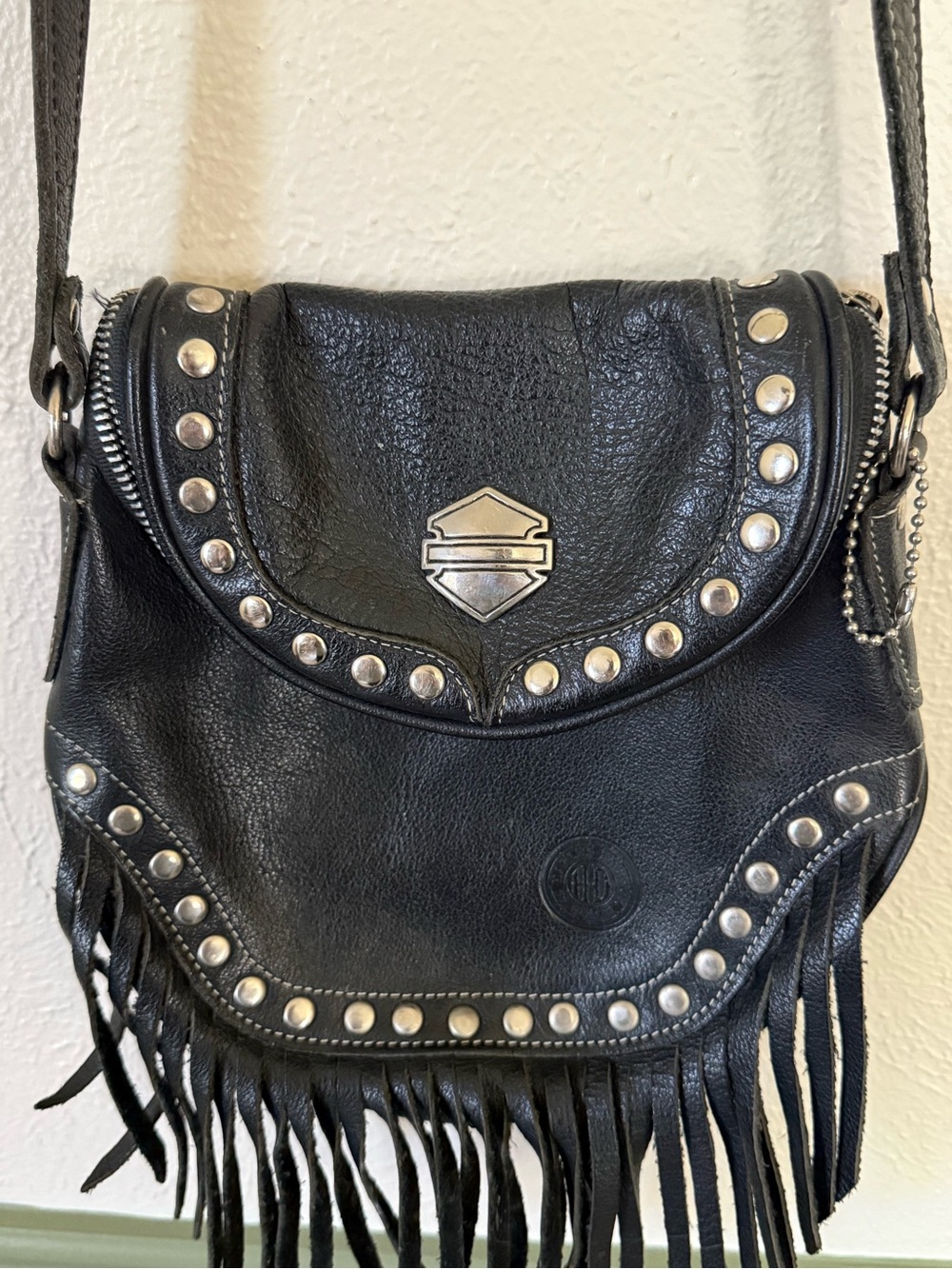 Harley-Davidson Black Studded Fringe Leather Crossbody